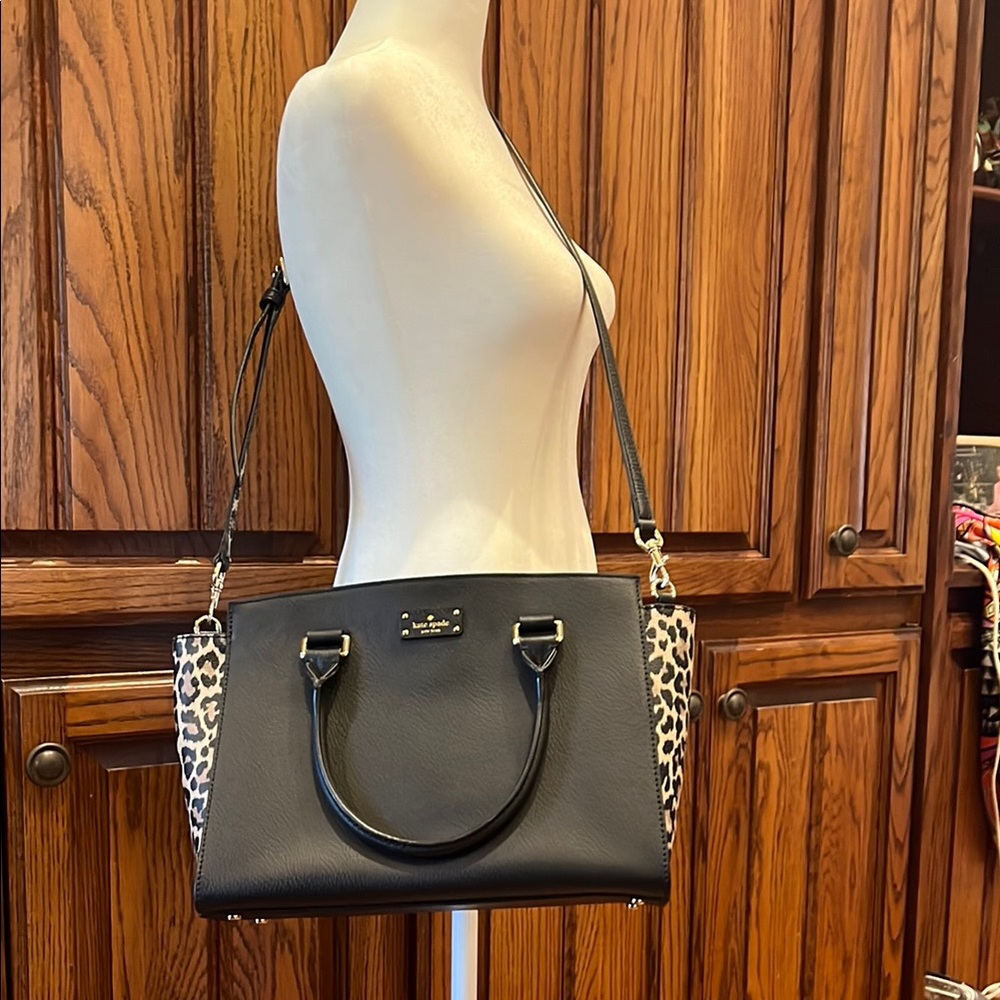 Kate Spade Gove Street LeslieBlack Leopard Print Satchel Crossbody Handbag. NWT - Picture 1 of 5